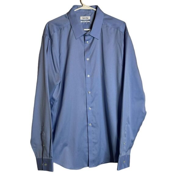 Calvin Klein Non-Iron Slim Fit Blue Dress Shirt size 17.5 - Picture 1 of 6